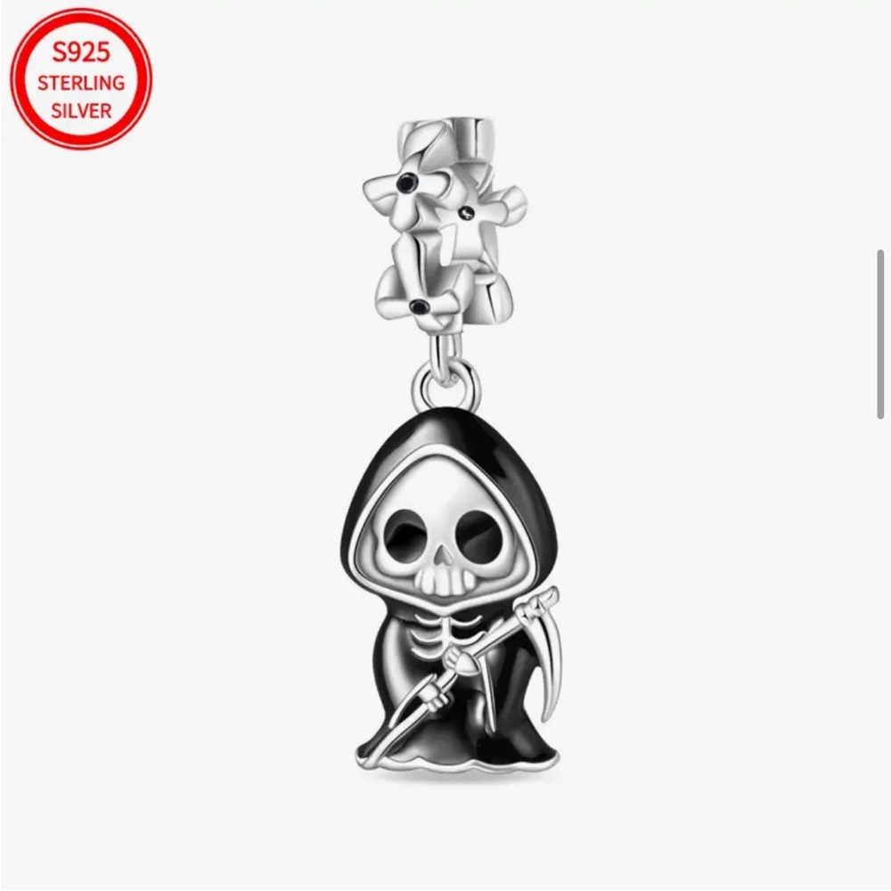 🖤 Sterling Silver Grim Reaper Skeleton Gothic Halloween Dangle Charm